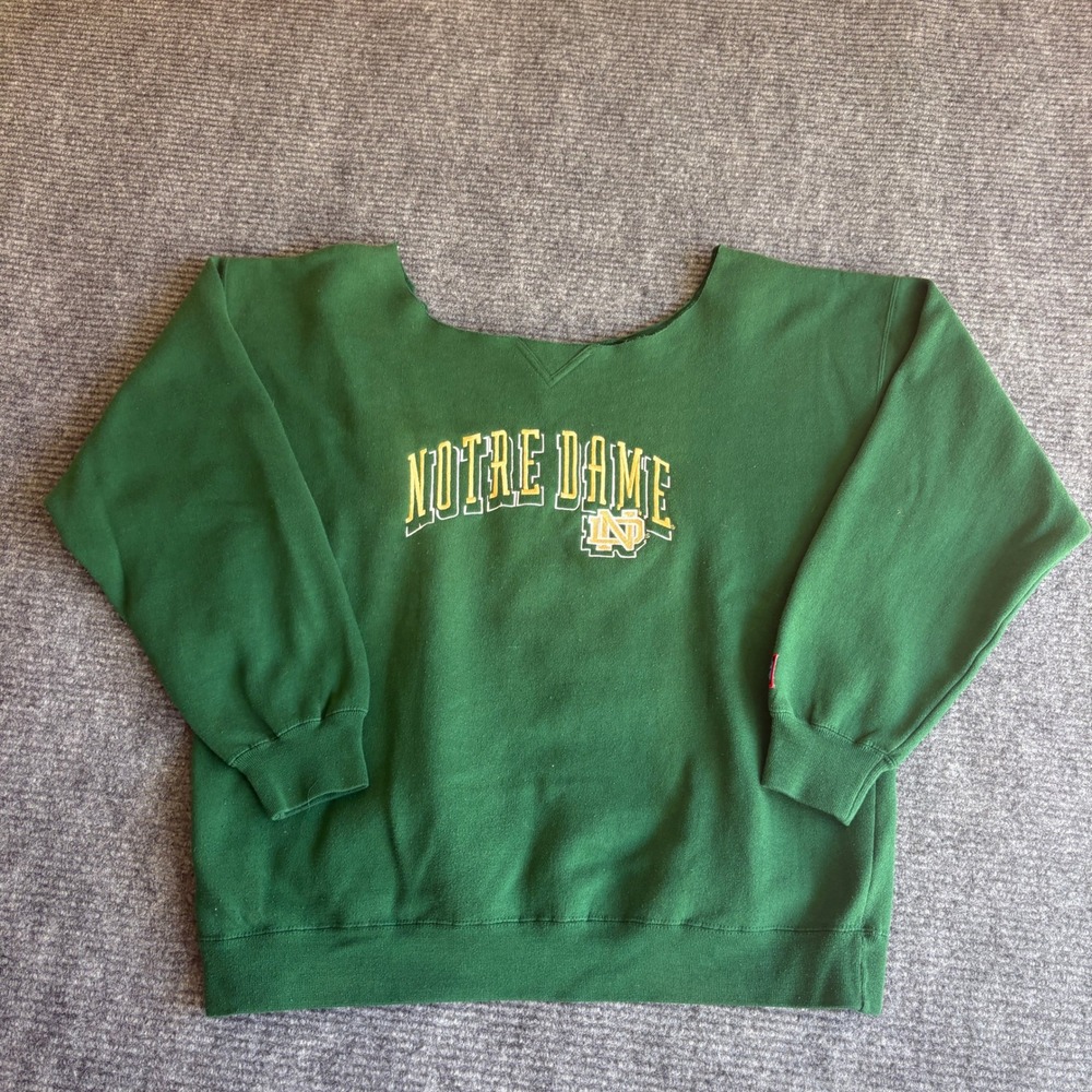 Vintage Crable Sportswear Notre Dame Sweatshirt Green Cut Neck 90s Mens XL